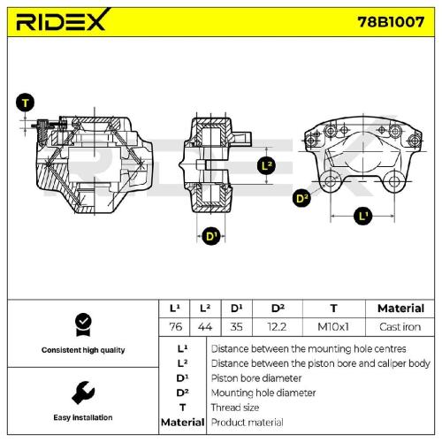RIDEX 78B1007 Bremssattel Bremszange Hinten rechts für OPEL Astra F CC (T92) Bild RIDEX 78B1007 Bremssattel Bremszange Hinten rechts für OPEL Astra F CC (T92)
