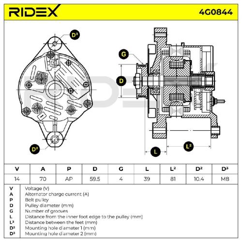 RIDEX 4G0844 Lichtmaschine 70A 14V Drehrichtung im Uhrzeigersinn mit für NISSAN Bild RIDEX 4G0844 Lichtmaschine 70A 14V Drehrichtung im Uhrzeigersinn mit für NISSAN