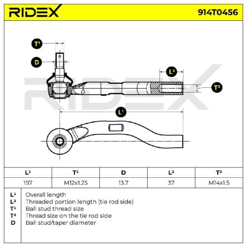 RIDEX Spurstangenkopf Vorderachse links Traggelenk M14X1,5 914T0456 für HONDA Bild RIDEX Spurstangenkopf Vorderachse links Traggelenk M14X1,5 914T0456 für HONDA