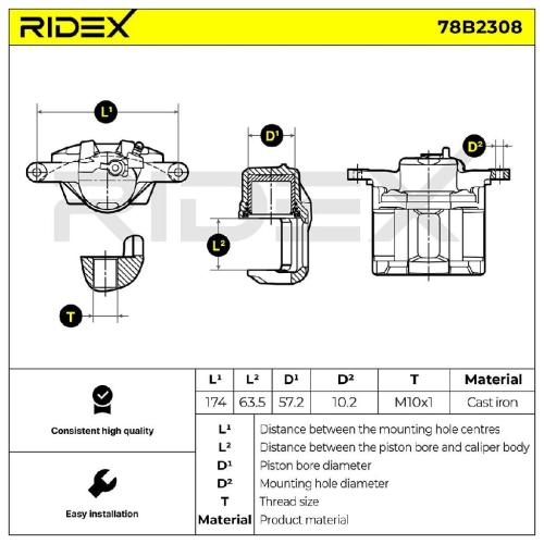 RIDEX 78B2308 Bremssattel Bremszange Vorne rechts für HONDA CR-V I (RD) Bild RIDEX 78B2308 Bremssattel Bremszange Vorne rechts für HONDA CR-V I (RD)