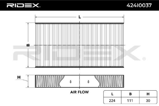 RIDEX 424I0037 Innenraumfilter Pollenfilter Höhe: 30 Breite: 111 Länge: 225 Bild RIDEX 424I0037 Innenraumfilter Pollenfilter Höhe: 30 Breite: 111 Länge: 225