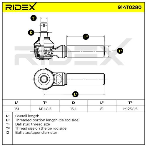RIDEX Spurstangenkopf Vorderachse links Traggelenk 914T0280 für NISSAN Bild RIDEX Spurstangenkopf Vorderachse links Traggelenk 914T0280 für NISSAN