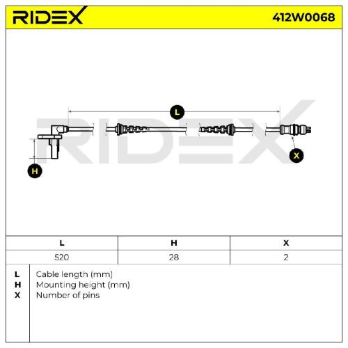 RIDEX ABS-Sensor 412W0068 Vorderachse Sensorart: aktiver Sensor 520mm Bild RIDEX ABS-Sensor 412W0068 Vorderachse Sensorart: aktiver Sensor 520mm