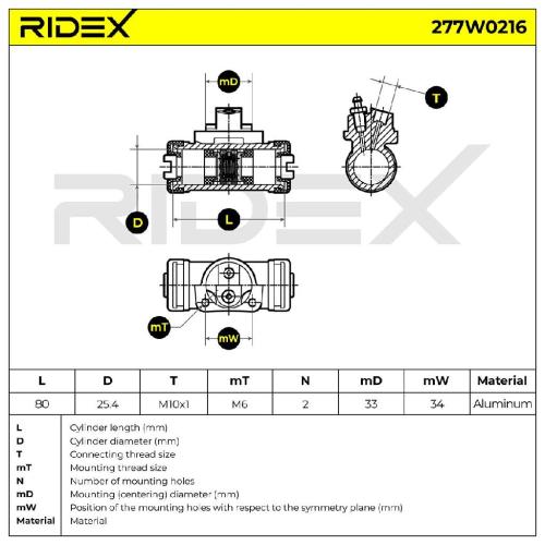 RIDEX 277W0216 1x Radbremszylinder Trommelbremse Radzylinder Hinten für NISSAN Bild RIDEX 277W0216 1x Radbremszylinder Trommelbremse Radzylinder Hinten für NISSAN