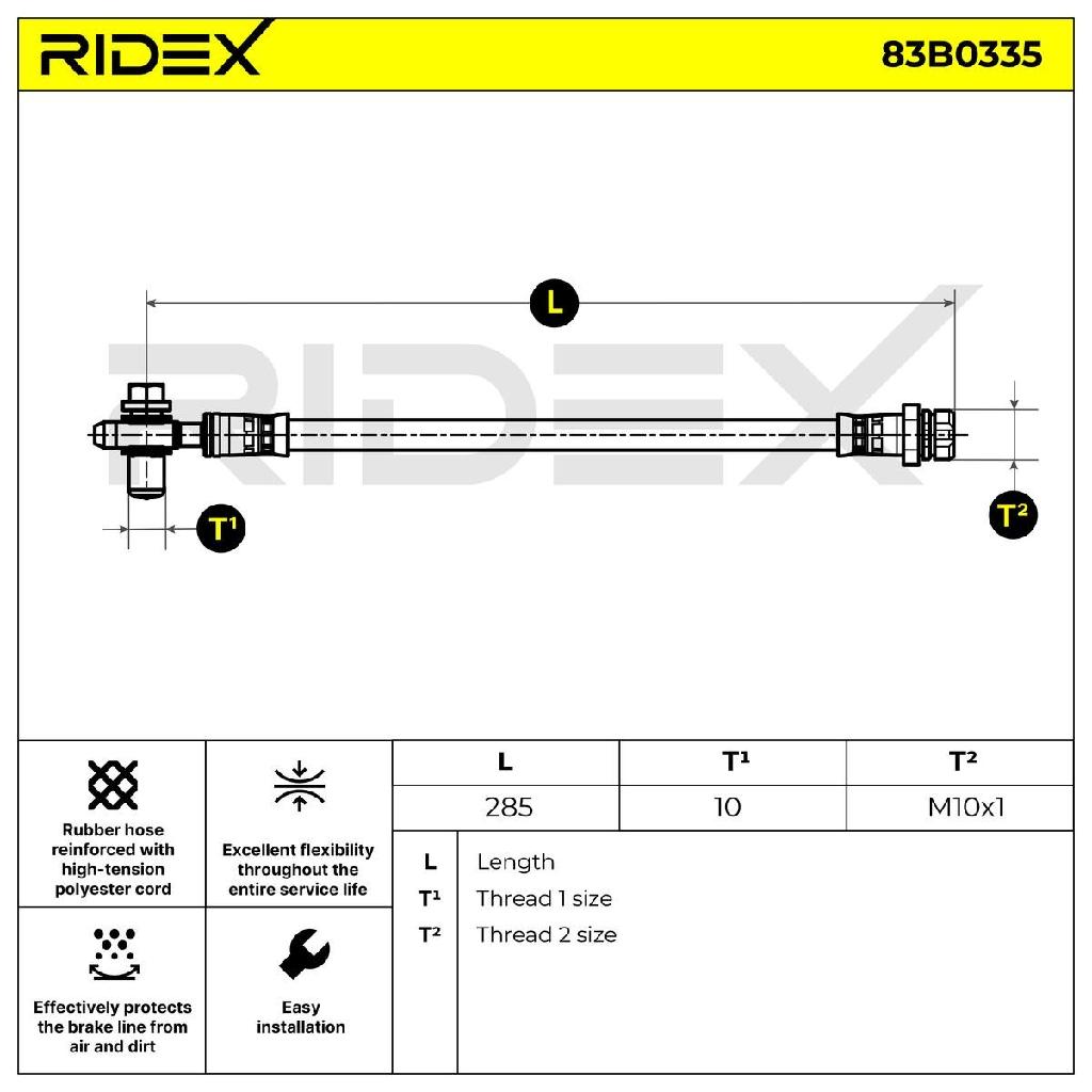 RIDEX Bremsschlauch 83B0335 HINTEN links HINTEN rechts BREMSSCHLÄUCHE Länge: mit