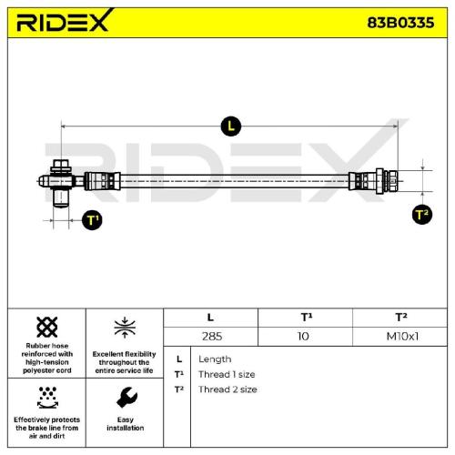 RIDEX Bremsschlauch 83B0335 HINTEN links HINTEN rechts BREMSSCHLÄUCHE Länge: mit Bild RIDEX Bremsschlauch 83B0335 HINTEN links HINTEN rechts BREMSSCHLÄUCHE Länge: mit