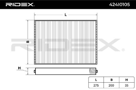 RIDEX 424I0105 Innenraumfilter Pollenfilter Höhe: 35 Breite: 200 Länge: 275 Bild RIDEX 424I0105 Innenraumfilter Pollenfilter Höhe: 35 Breite: 200 Länge: 275