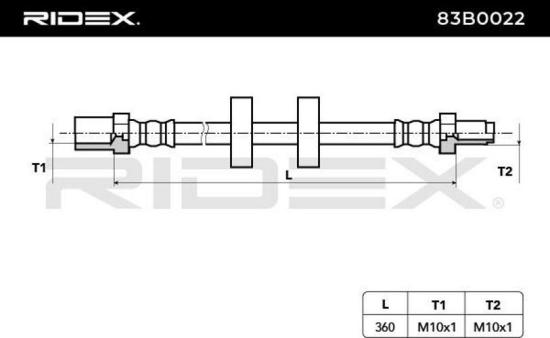 RIDEX Bremsschlauch 83B0022 VORNE beidseitig HINTEN BREMSSCHLÄUCHE Länge: 360mm Bild RIDEX Bremsschlauch 83B0022 VORNE beidseitig HINTEN BREMSSCHLÄUCHE Länge: 360mm