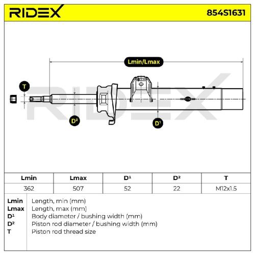 RIDEX 854S1631 1x Stoßdämpfer Federbein Gasdruck Vorne links für BMW 3 Touring Bild RIDEX 854S1631 1x Stoßdämpfer Federbein Gasdruck Vorne links für BMW 3 Touring