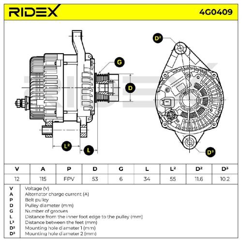RIDEX 4G0409 Lichtmaschine 115A 12V Drehrichtung im Uhrzeigersinn mit für JEEP Bild RIDEX 4G0409 Lichtmaschine 115A 12V Drehrichtung im Uhrzeigersinn mit für JEEP