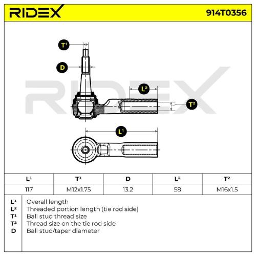 RIDEX Spurstangenkopf Vorderachse beidseitig Traggelenk M16x1,5 914T0356 Bild RIDEX Spurstangenkopf Vorderachse beidseitig Traggelenk M16x1,5 914T0356