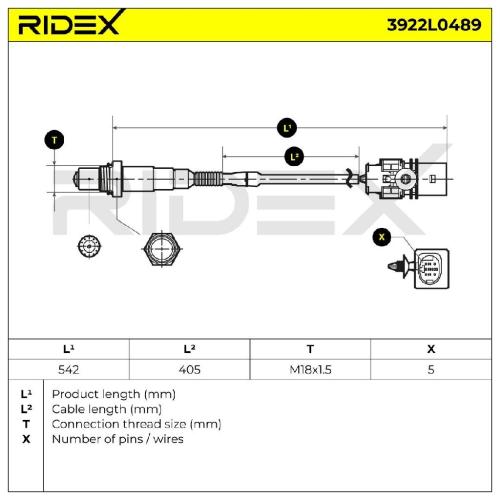RIDEX 3922L0489 Lambdasonde Regelsonde vor Katalysator Oxygen O2 Sensor Beheizt Bild RIDEX 3922L0489 Lambdasonde Regelsonde vor Katalysator Oxygen O2 Sensor Beheizt