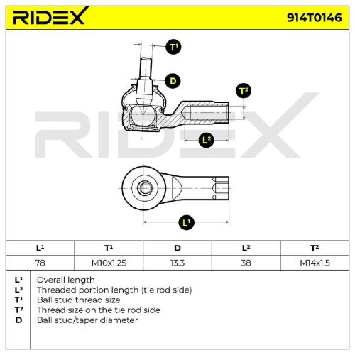 RIDEX Spurstangenkopf Vorderachse beidseitig Traggelenk M14x1.5 M10x1.25 mit Bild RIDEX Spurstangenkopf Vorderachse beidseitig Traggelenk M14x1.5 M10x1.25 mit