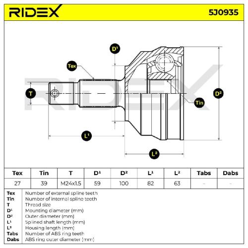 RIDEX 5J0935 Gelenksatz Antriebswelle Achswelle radseitig Vorne Bild RIDEX 5J0935 Gelenksatz Antriebswelle Achswelle radseitig Vorne