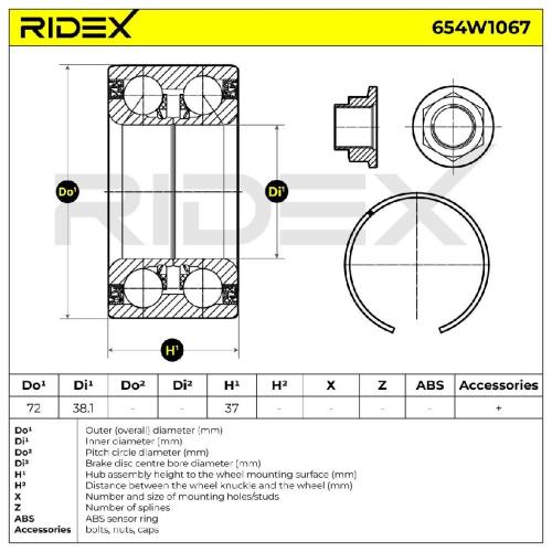RIDEX 654W1067 Radlagersatz pro 1 Rad Vorne links rechts beidseitig mit Bild RIDEX 654W1067 Radlagersatz pro 1 Rad Vorne links rechts beidseitig mit