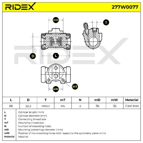 RIDEX 277W0077 1x Radbremszylinder Trommelbremse Radzylinder Hinten für RENAULT Bild RIDEX 277W0077 1x Radbremszylinder Trommelbremse Radzylinder Hinten für RENAULT