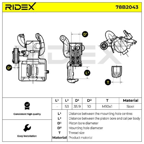 RIDEX 78B2043 Bremssattel Bremszange Hinten links für FORD MONDEO II (BAP) für Bild RIDEX 78B2043 Bremssattel Bremszange Hinten links für FORD MONDEO II (BAP) für