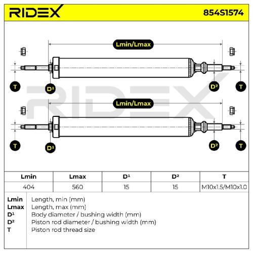 RIDEX 854S1574 2x Stoßdämpfer Gasdruck Hinten für BMW 3 Touring (E91) Bild RIDEX 854S1574 2x Stoßdämpfer Gasdruck Hinten für BMW 3 Touring (E91)