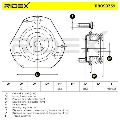 RIDEX 1180S0339 Federbeinstützlager ohne Lager Vorne für FORD 1514857 1742604 Bild RIDEX 1180S0339 Federbeinstützlager ohne Lager Vorne für FORD 1514857 1742604