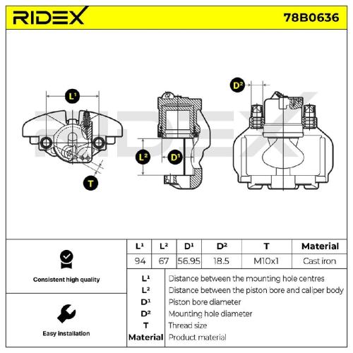 RIDEX 78B0636 Bremssattel Bremszange Vorne rechts für VW Transporter T1V Bus Bild RIDEX 78B0636 Bremssattel Bremszange Vorne rechts für VW Transporter T1V Bus