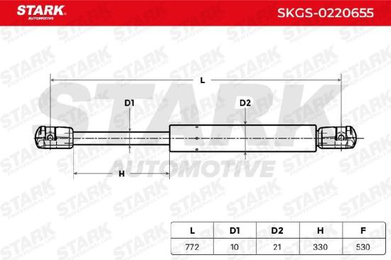 STARK SKGS-0220655 Heckklappendämpfer Länge:775mm 530N Hub: 322mm A6389800364 Bild STARK SKGS-0220655 Heckklappendämpfer Länge:775mm 530N Hub: 322mm A6389800364