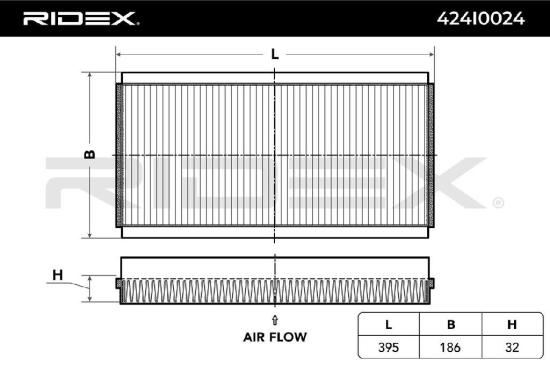 RIDEX 424I0024 Innenraumfilter Pollenfilter Höhe: 32 Breite: 186 Länge: 395 Bild RIDEX 424I0024 Innenraumfilter Pollenfilter Höhe: 32 Breite: 186 Länge: 395