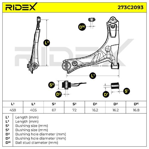 RIDEX 273C2093 Lenker Radaufhängung Querlenker Front links für FORD 1763702 Bild RIDEX 273C2093 Lenker Radaufhängung Querlenker Front links für FORD 1763702
