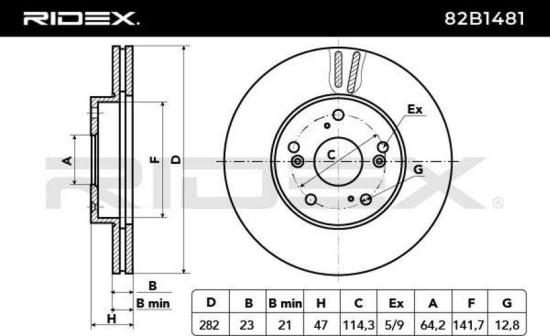 RIDEX 82B1481 2x Bremsscheiben Vorne Ø282mm Belüftet für HONDA 45251SDCA00 Bild RIDEX 82B1481 2x Bremsscheiben Vorne Ø282mm Belüftet für HONDA 45251SDCA00
