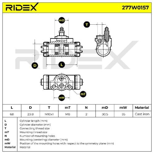 RIDEX 277W0157 1x Radbremszylinder Trommelbremse Radzylinder Hinten Rechts Bild RIDEX 277W0157 1x Radbremszylinder Trommelbremse Radzylinder Hinten Rechts