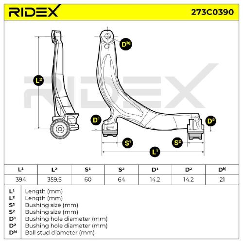 RIDEX 273C0390 Lenker Radaufhängung Querlenker Front rechts für VW 7H8407152B Bild RIDEX 273C0390 Lenker Radaufhängung Querlenker Front rechts für VW 7H8407152B