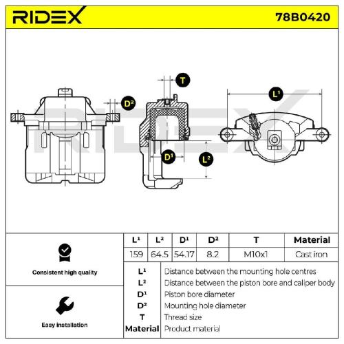 RIDEX 78B0420 Bremssattel Bremszange Vorne links für CHRYSLER PT CRUISER (PT) Bild RIDEX 78B0420 Bremssattel Bremszange Vorne links für CHRYSLER PT CRUISER (PT)