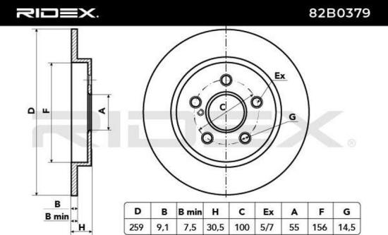 RIDEX 82B0379 2x Bremsscheiben Hinten Ø259mm voll für TOYOTA 4243102200 Bild RIDEX 82B0379 2x Bremsscheiben Hinten Ø259mm voll für TOYOTA 4243102200