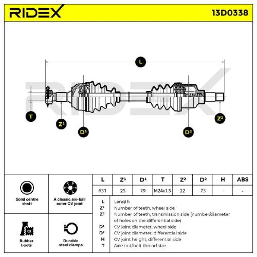 RIDEX Antriebswelle Achswelle Vorderachse/Vorne links passend für PEUGEOT Bild RIDEX Antriebswelle Achswelle Vorderachse/Vorne links passend für PEUGEOT