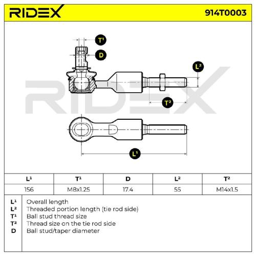 RIDEX Spurstangenkopf Vorderachse beidseitig außen Traggelenk 914T0003 mit Bild RIDEX Spurstangenkopf Vorderachse beidseitig außen Traggelenk 914T0003 mit