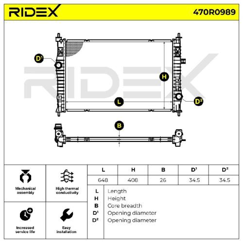 RIDEX 470R0989 Motorkühler / Wasserkühler für CITROËN BERLINGO (B9) 1609961580 Bild RIDEX 470R0989 Motorkühler / Wasserkühler für CITROËN BERLINGO (B9) 1609961580