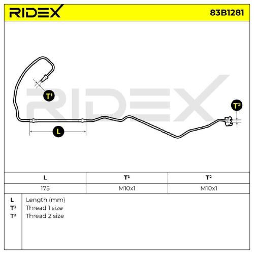 RIDEX Bremsschlauch 83B1281 HINTEN rechts BREMSSCHLÄUCHE Länge: 1,001mm Bild RIDEX Bremsschlauch 83B1281 HINTEN rechts BREMSSCHLÄUCHE Länge: 1,001mm