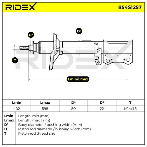 RIDEX 854S1257 1x Stoßdämpfer Federbein Gasdruck Hinten rechts für TOYOTA CELICA Bild RIDEX 854S1257 1x Stoßdämpfer Federbein Gasdruck Hinten rechts für TOYOTA CELICA