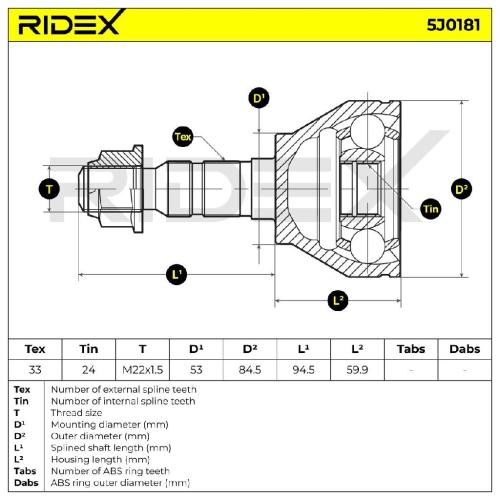 RIDEX 5J0181 Gelenksatz Antriebswelle Achswelle Vorne radseitig für OPEL Bild RIDEX 5J0181 Gelenksatz Antriebswelle Achswelle Vorne radseitig für OPEL
