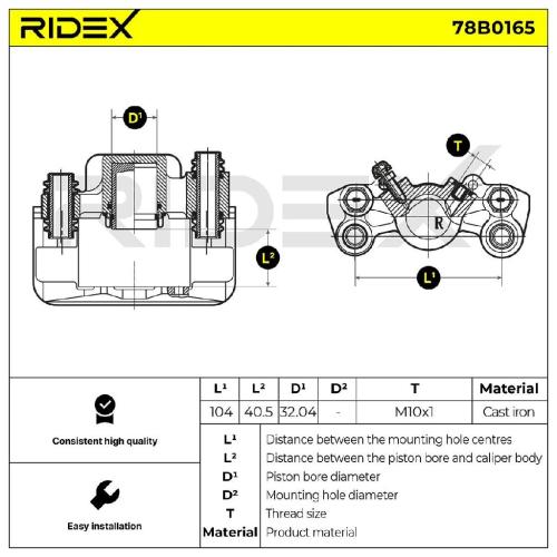 RIDEX 78B0165 Bremssattel Bremszange Hinten rechts für TOYOTA RAV 4 II für 9,5mm Bild RIDEX 78B0165 Bremssattel Bremszange Hinten rechts für TOYOTA RAV 4 II für 9,5mm