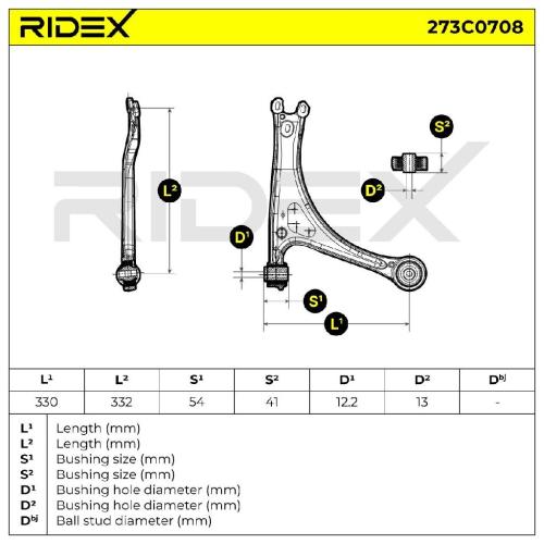 RIDEX 273C0708 Lenker Radaufhängung Querlenker Front rechts für VW 8N0407152A Bild RIDEX 273C0708 Lenker Radaufhängung Querlenker Front rechts für VW 8N0407152A