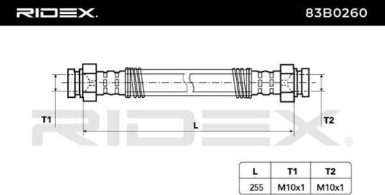 RIDEX Bremsschlauch 83B0260 HINTEN rechts BREMSSCHLÄUCHE Länge: 255mm Bild RIDEX Bremsschlauch 83B0260 HINTEN rechts BREMSSCHLÄUCHE Länge: 255mm