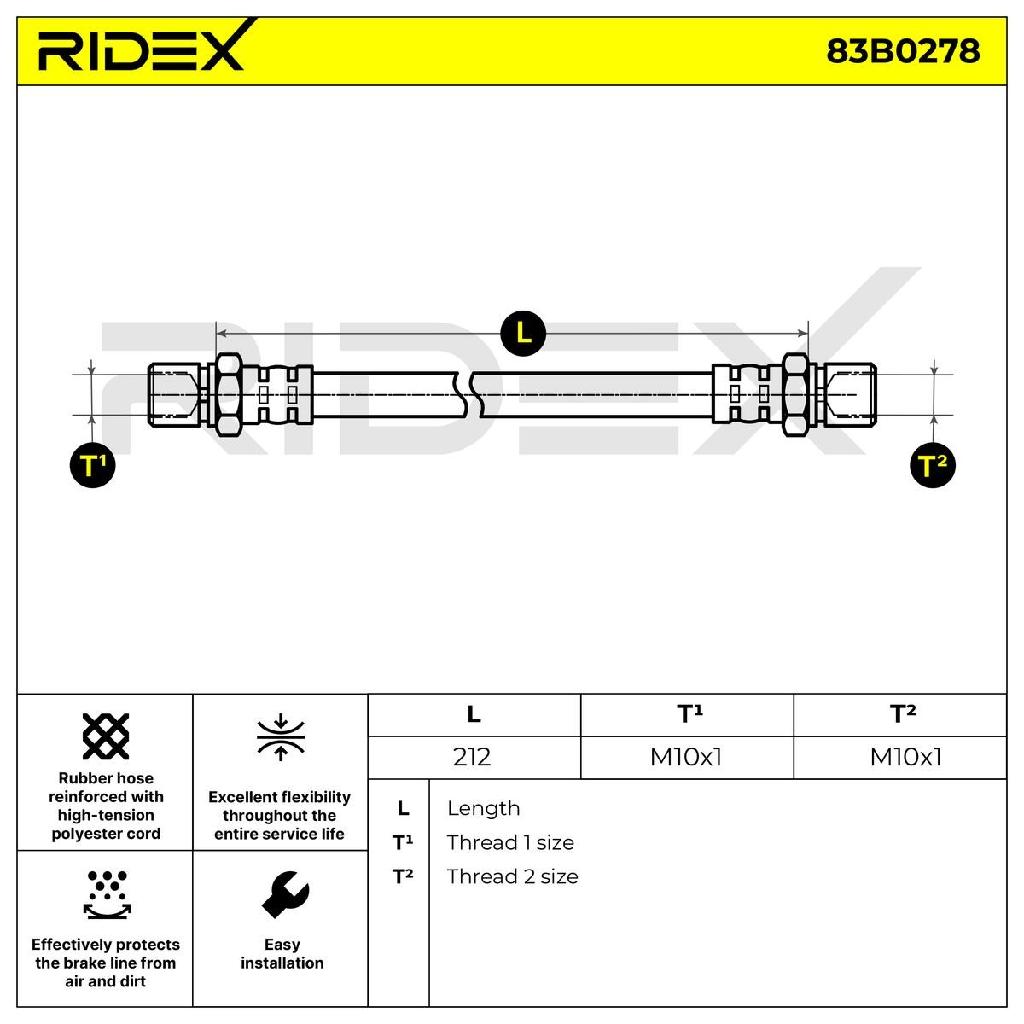 RIDEX Bremsschlauch 83B0278 HINTEN BREMSSCHLÄUCHE für PORSCHE 944 924 Coupe 968