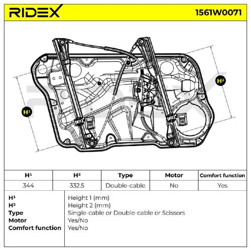 RIDEX 1561W0071 Fensterheber Vorne Rechts Elektrisch ohne Elektromotor mit Bild RIDEX 1561W0071 Fensterheber Vorne Rechts Elektrisch ohne Elektromotor mit