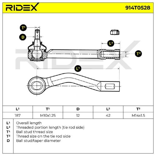 RIDEX Spurstangenkopf vorne Vorderachse links Traggelenk FM14X1.5 RHT M10x1.25 Bild RIDEX Spurstangenkopf vorne Vorderachse links Traggelenk FM14X1.5 RHT M10x1.25