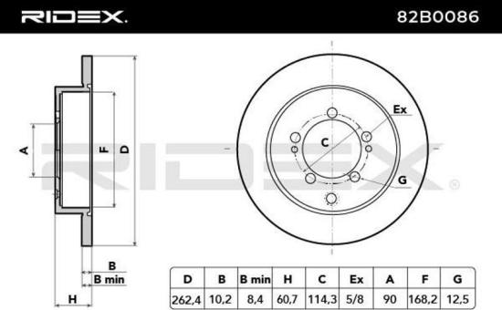 RIDEX 82B0086 2x Bremsscheiben Hinten Ø262mm voll für MITSUBISHI MB895200 Bild RIDEX 82B0086 2x Bremsscheiben Hinten Ø262mm voll für MITSUBISHI MB895200