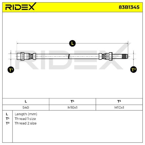 2x RIDEX Bremsschlauch 83B1345 VORNE BREMSSCHLÄUCHE Länge: 542mm für VW Bild 2x RIDEX Bremsschlauch 83B1345 VORNE BREMSSCHLÄUCHE Länge: 542mm für VW