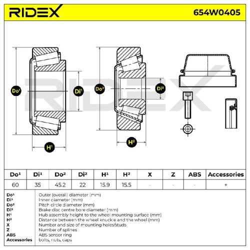 RIDEX 654W0405 Radlagersatz pro 1 Rad Vorne beidseitig passend für MERCEDES-BENZ Bild RIDEX 654W0405 Radlagersatz pro 1 Rad Vorne beidseitig passend für MERCEDES-BENZ