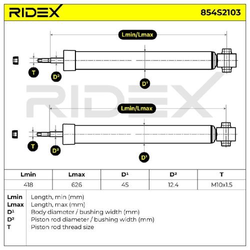 RIDEX 854S2103 2x Stoßdämpfer Gasdruck Hinten für VW Golf 5II Schrägheck Bild RIDEX 854S2103 2x Stoßdämpfer Gasdruck Hinten für VW Golf 5II Schrägheck