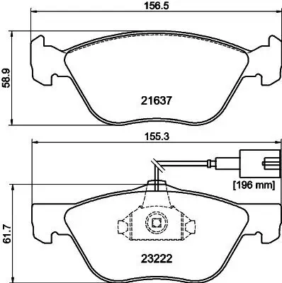 Bremsbelagsatz, Scheibenbremse Vorderachse HELLA 8DB 355 008-611 Bild Bremsbelagsatz, Scheibenbremse Vorderachse HELLA 8DB 355 008-611