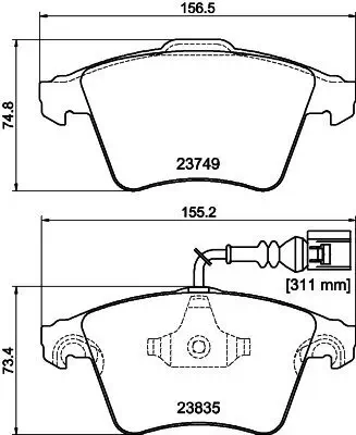 Bremsbelagsatz, Scheibenbremse Vorderachse HELLA 8DB 355 011-621 Bild Bremsbelagsatz, Scheibenbremse Vorderachse HELLA 8DB 355 011-621